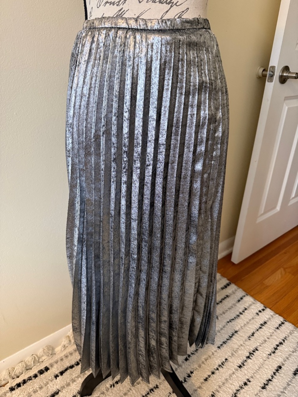 New York & Company Silver Pleated Maxi Skirt